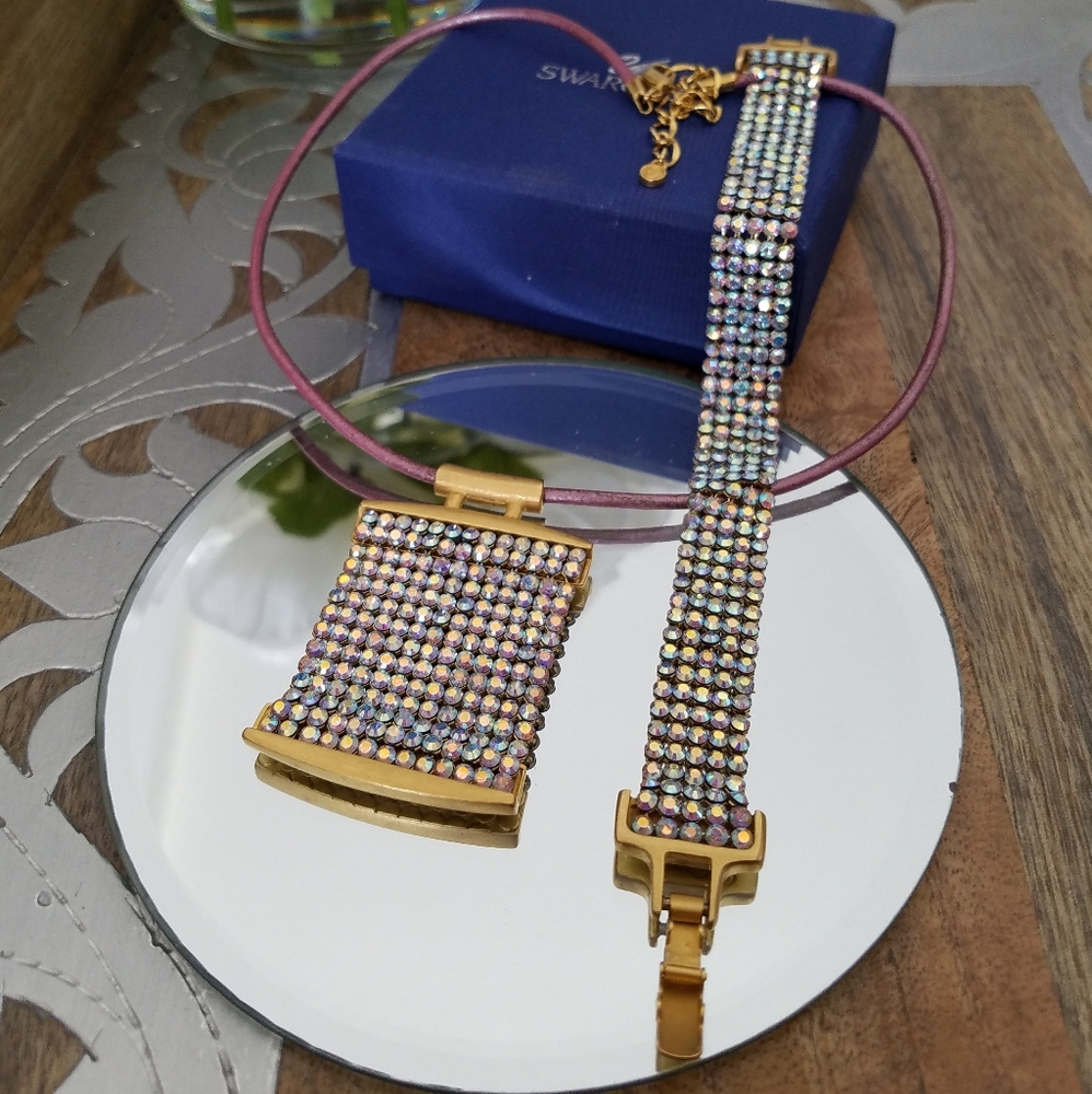 AUTHENTIC RARE Vintage Swarovski Mesh Aurora Borealis SET Necklace & Bracelet - Picture 3 of 17